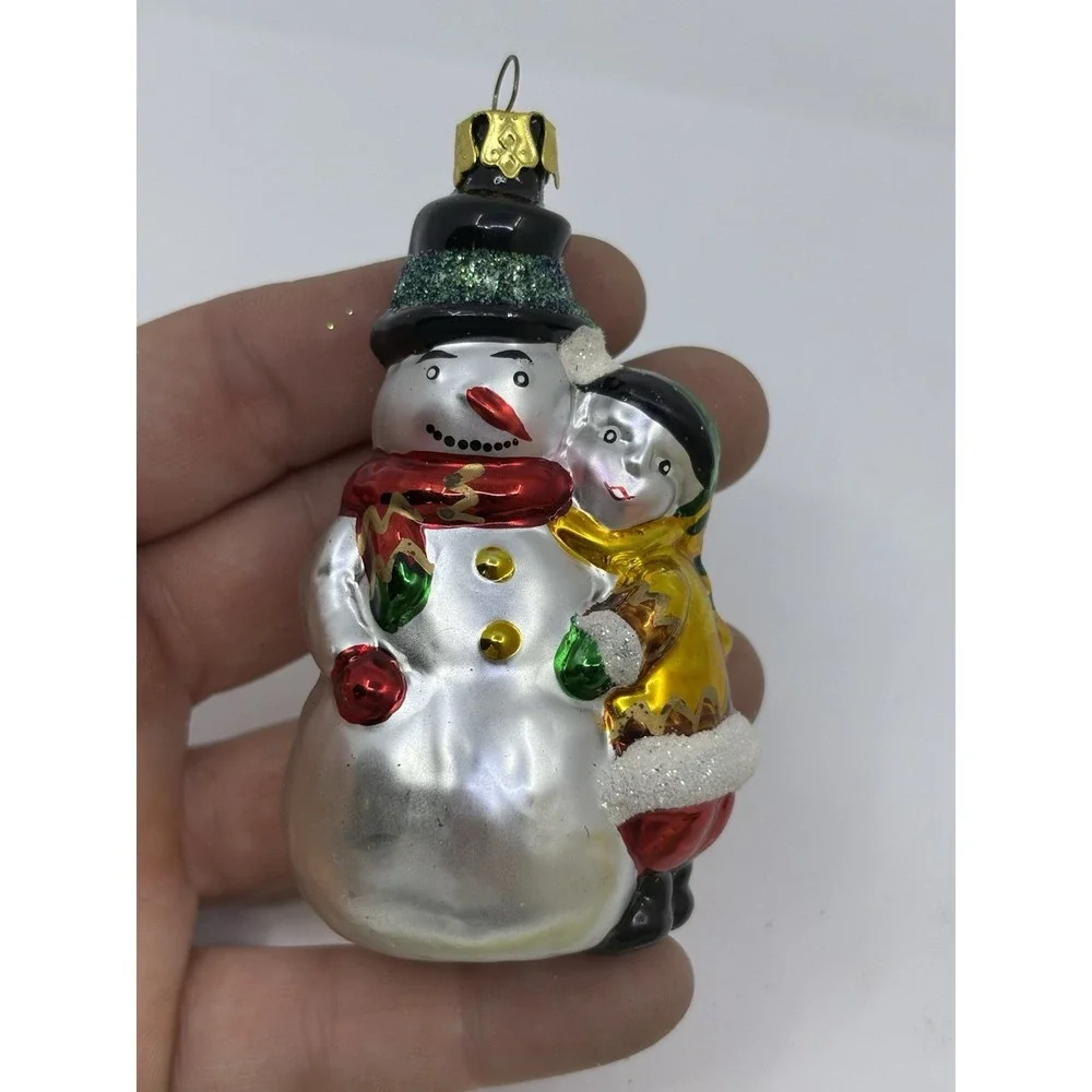 KSA Kurt S. Adler Snowman Glass Christmas Ornament Hugging Human - Picture 2 of 5